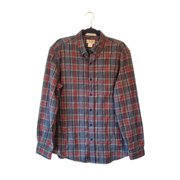 L.L. Bean Grey and Red Plaid Slightly Fitted Flannel - Picture 1 of 5